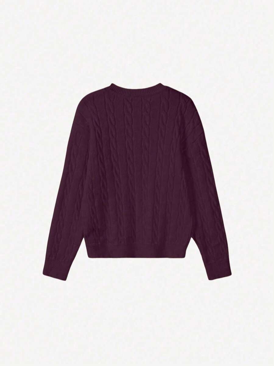 Marlowe Chunky Cable Knit Sweater Loose Crew Neck Pullover - Plum