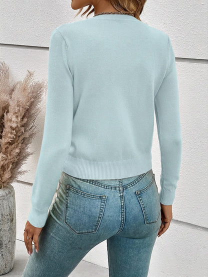 Georgiana Slim Ribbed V-Neck Button Front Knit Cardigan - Ice Blue