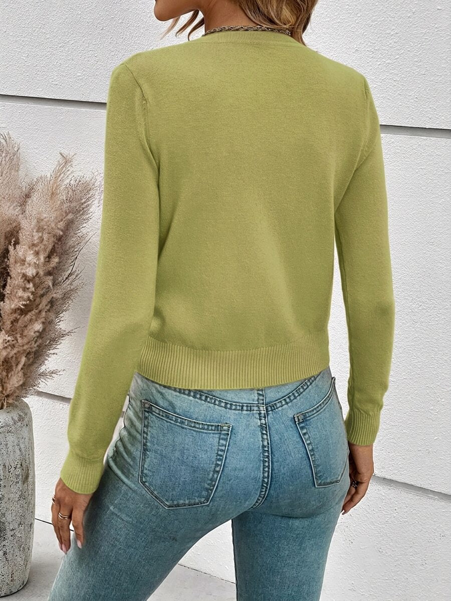 Georgiana Slim Ribbed V-Neck Button Front Knit Cardigan - Lime Green