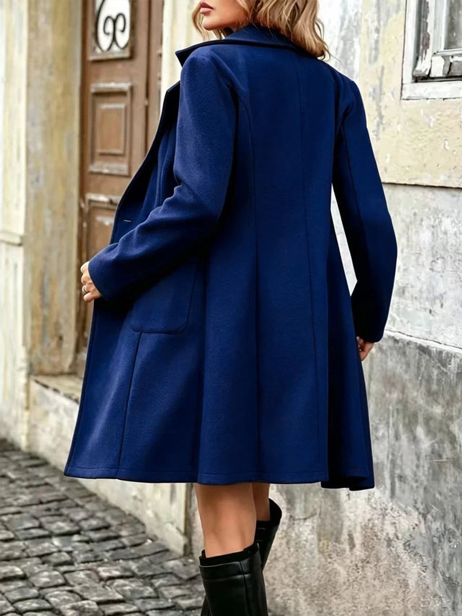 Charlotte Notched Lapel Double-Breasted Tailored Midi Coat - Royal Blue
