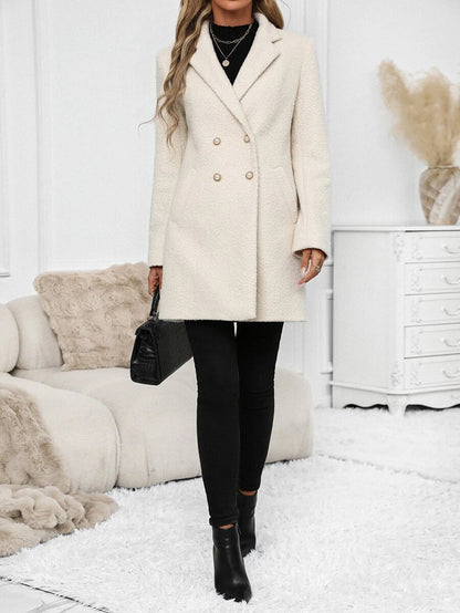 Aveline Double-Breasted Lapel Coat with Tailored Thigh-Length Cut - Red Violet