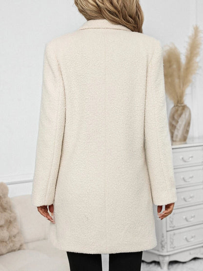 Aveline Double-Breasted Lapel Coat with Tailored Thigh-Length Cut - Grey