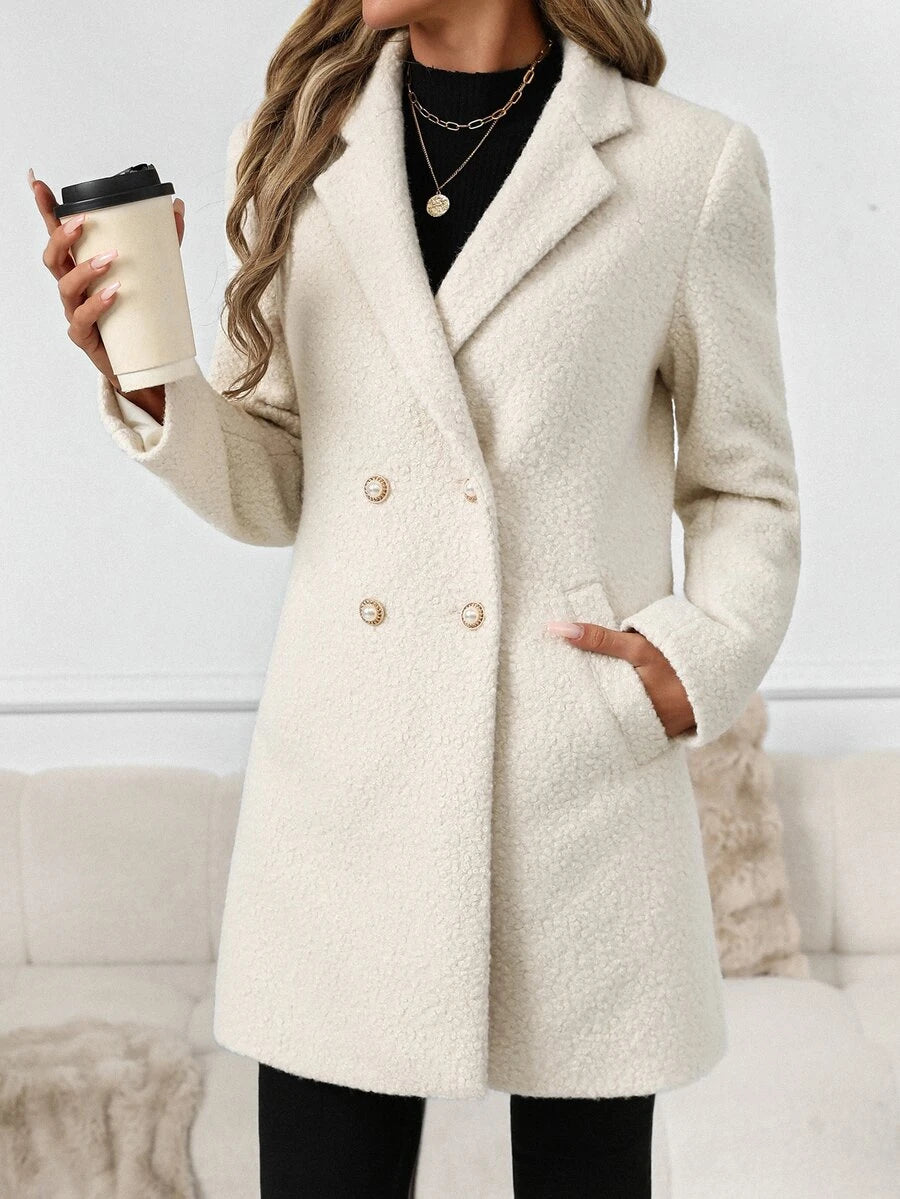 Aveline Double-Breasted Lapel Coat with Tailored Thigh-Length Cut - Dusty Pink