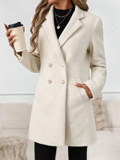 Aveline Double-Breasted Lapel Coat with Tailored Thigh-Length Cut - Dusty Pink