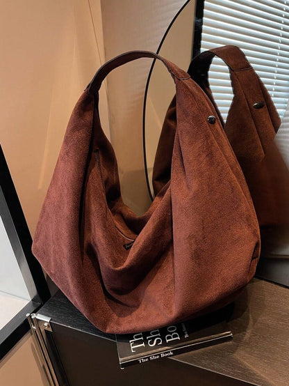 Women's Slouchy Hobo Shoulder Bag, Faux Suede Zip Top Purse for Everyday and Travel