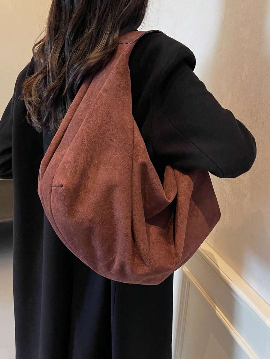 Women's Slouchy Hobo Shoulder Bag, Faux Suede Zip Top Purse for Everyday and Travel