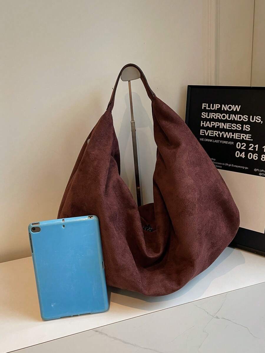 Women's Slouchy Hobo Shoulder Bag, Faux Suede Zip Top Purse for Everyday and Travel