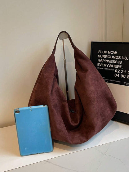Women's Slouchy Hobo Shoulder Bag, Faux Suede Zip Top Purse for Everyday and Travel