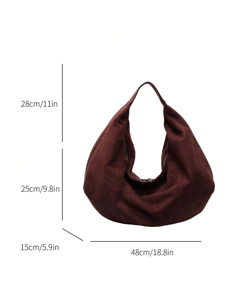 Women's Slouchy Hobo Shoulder Bag, Faux Suede Zip Top Purse for Everyday and Travel