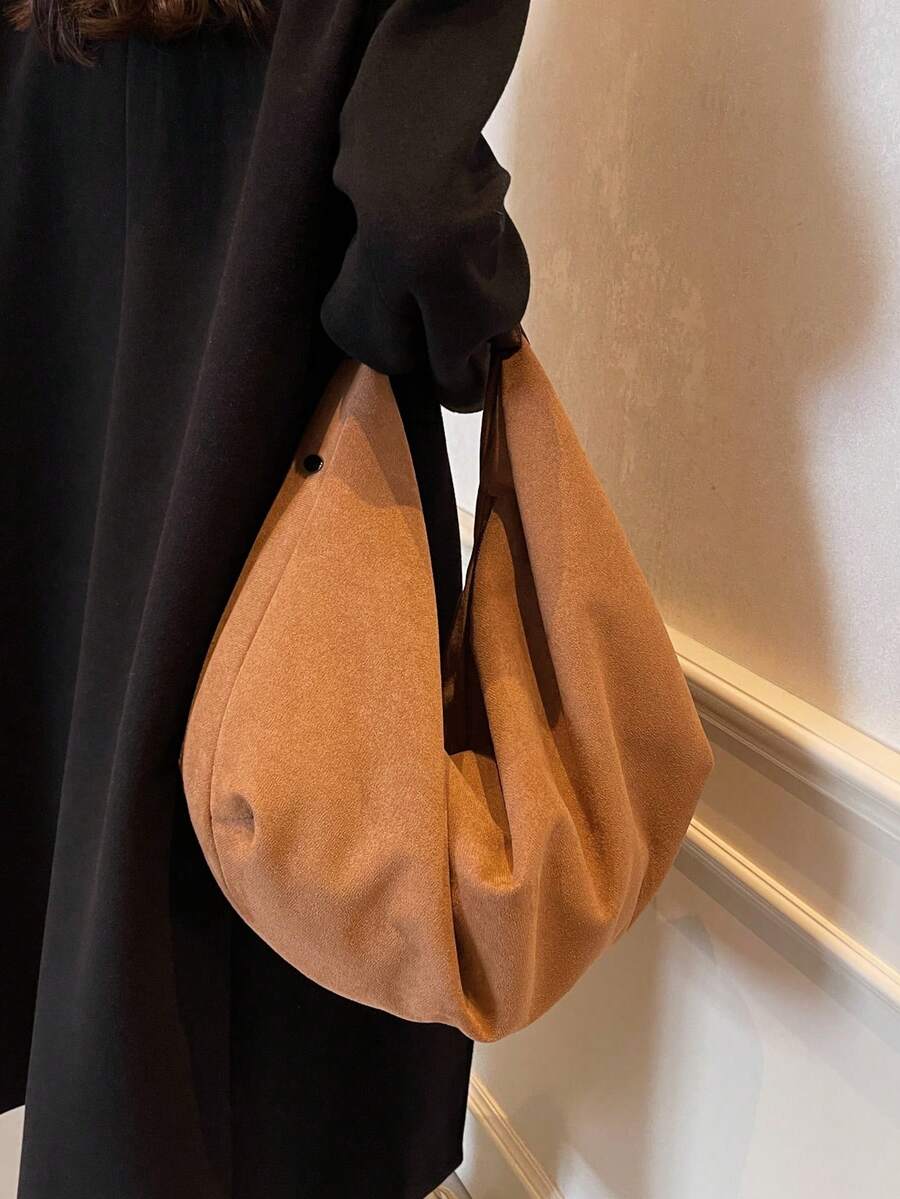 Women's Slouchy Hobo Shoulder Bag, Faux Suede Zip Top Purse for Everyday and Travel