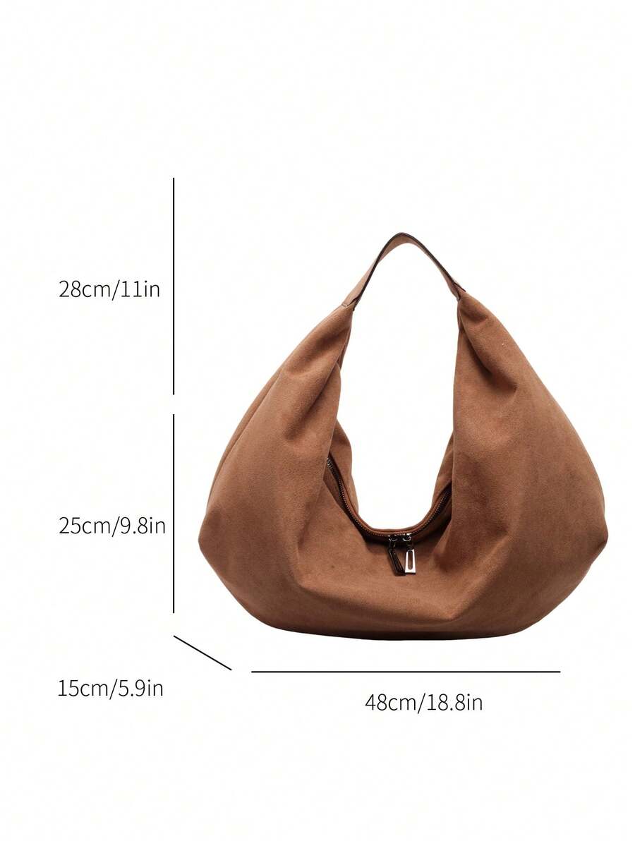 Women's Slouchy Hobo Shoulder Bag, Faux Suede Zip Top Purse for Everyday and Travel