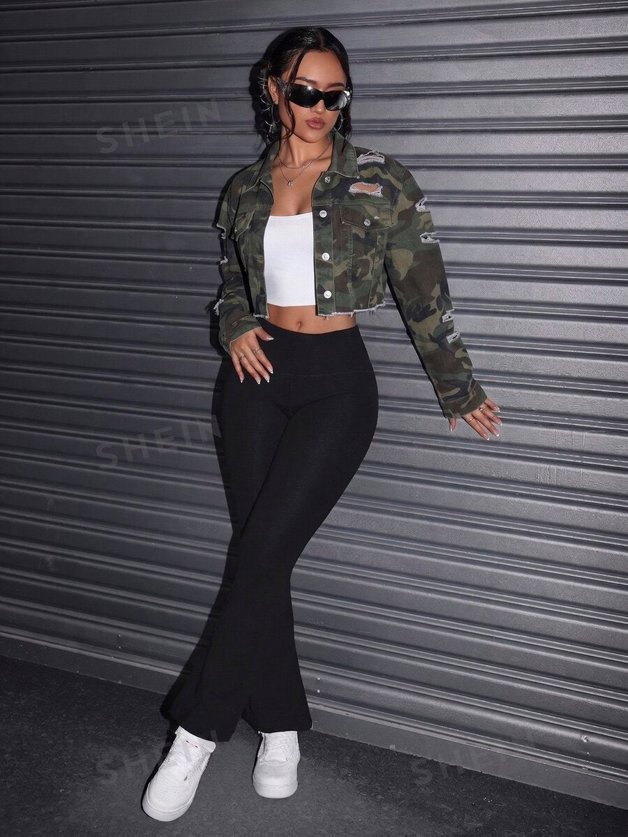 Celeste Distressed Crop Frayed Denim Jacket - Dark Wash