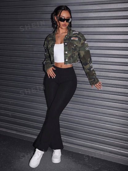 Celeste Distressed Crop Frayed Denim Jacket - Dark Wash