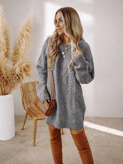 Alina Oversized Cable Knit Sweater Dress - Apricot