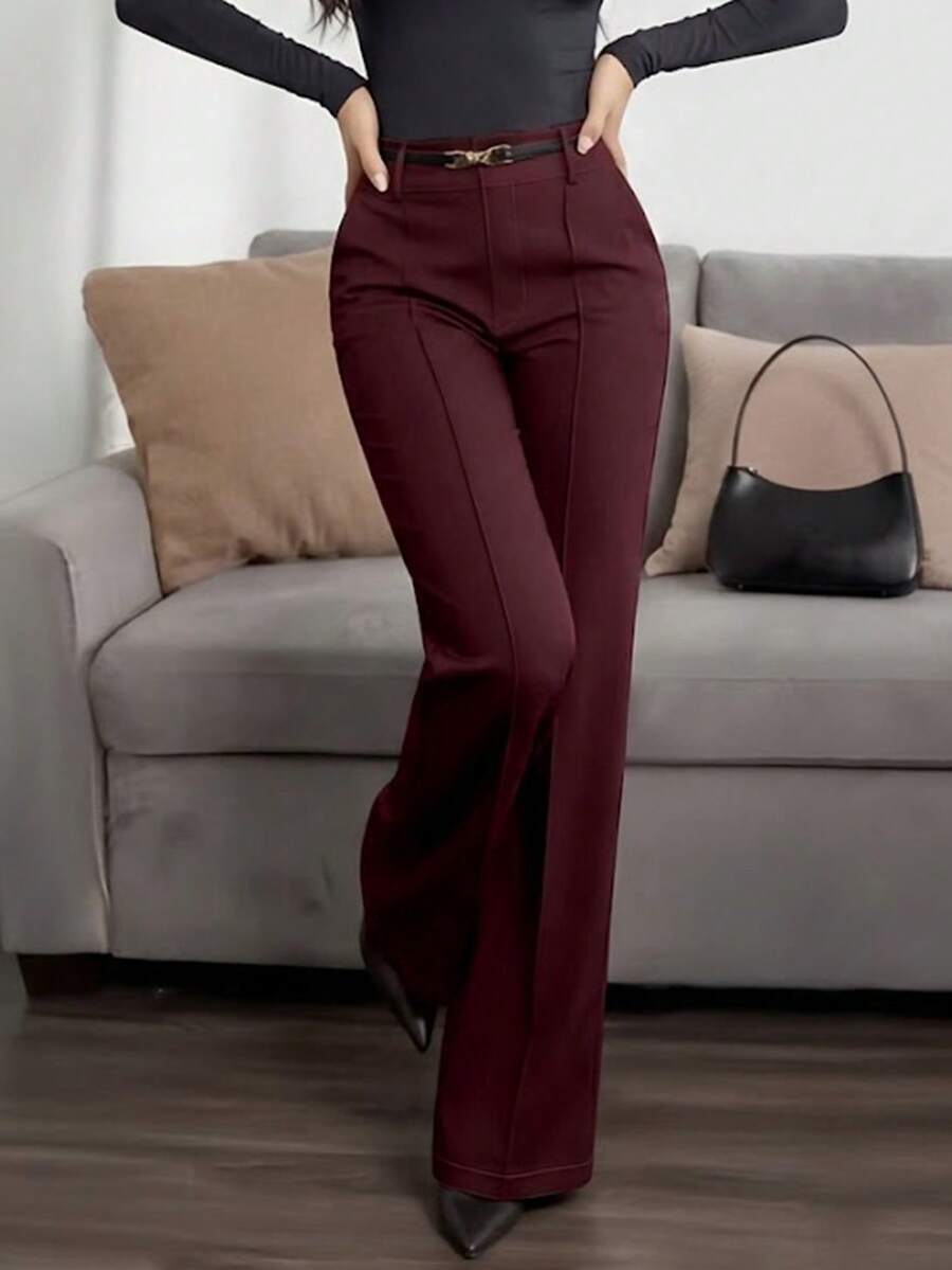Honora High Waist Seamed Straight Leg Trousers - Burgundy