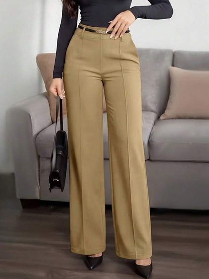 Honora High Waist Seamed Straight Leg Trousers - Khaki