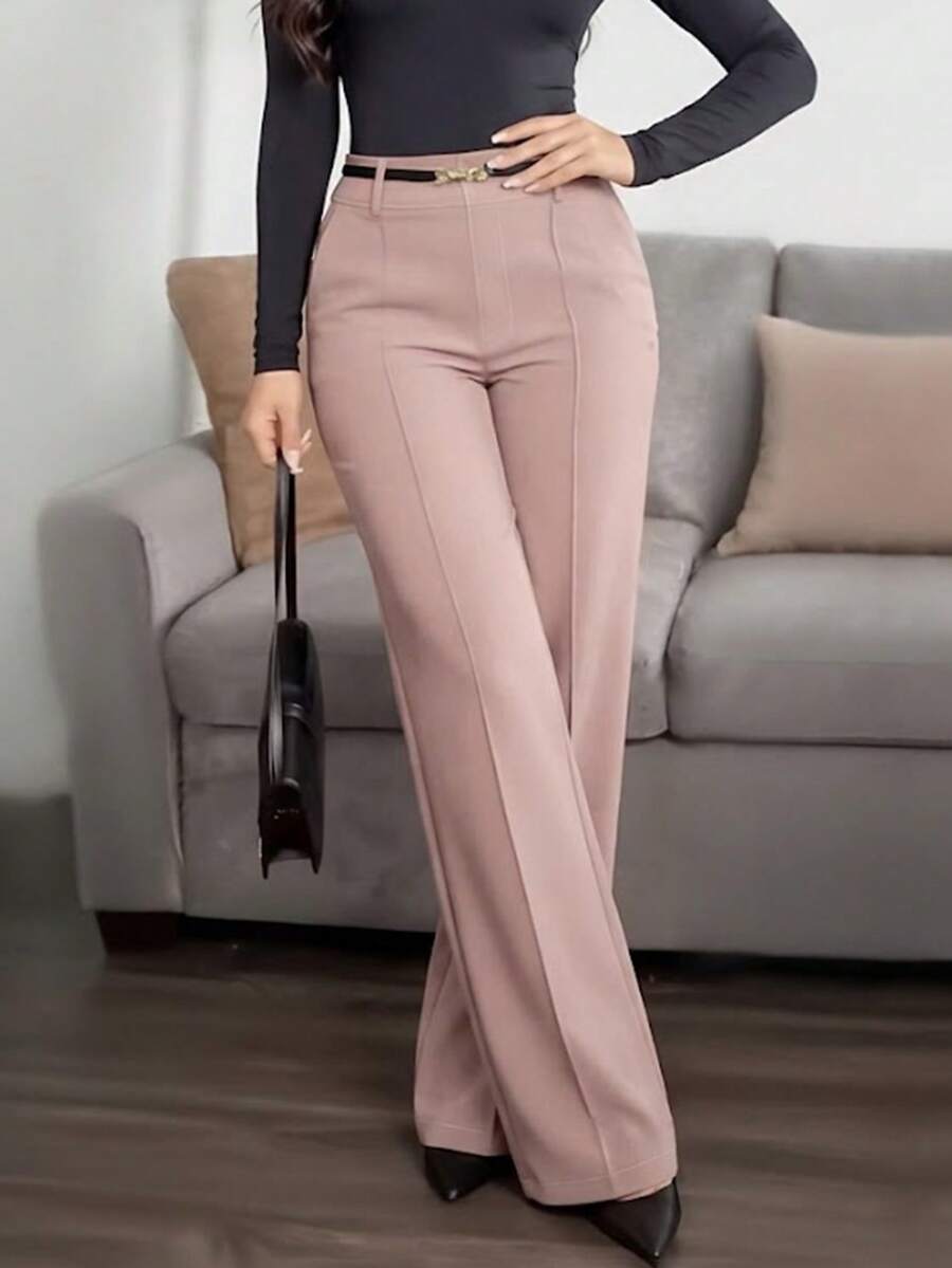 Honora High Waist Seamed Straight Leg Trousers - Blush Pink
