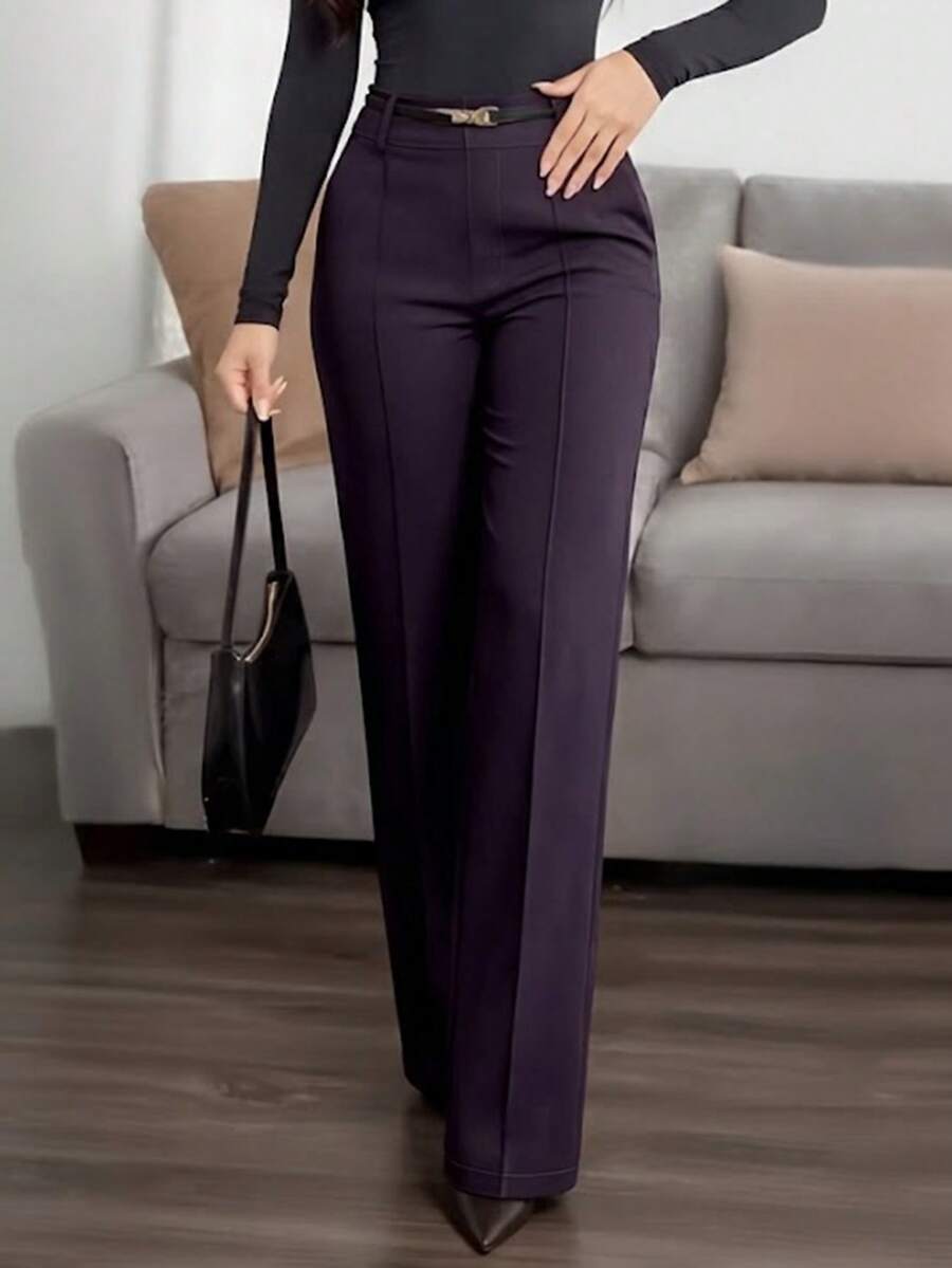 Honora High Waist Seamed Straight Leg Trousers - Plum
