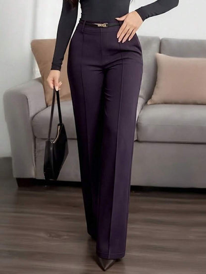 Honora High Waist Seamed Straight Leg Trousers - Plum