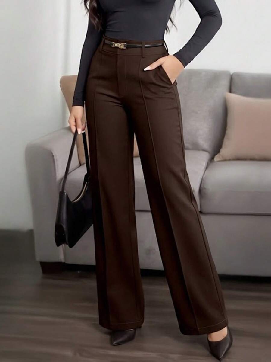 Honora High Waist Seamed Straight Leg Trousers - Chocolate Brown