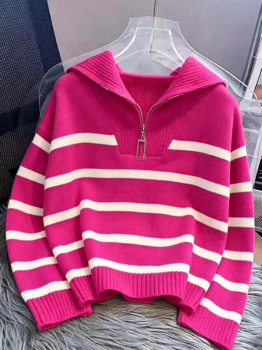 Bernina Striped Half Zip Collared Knit Sweater