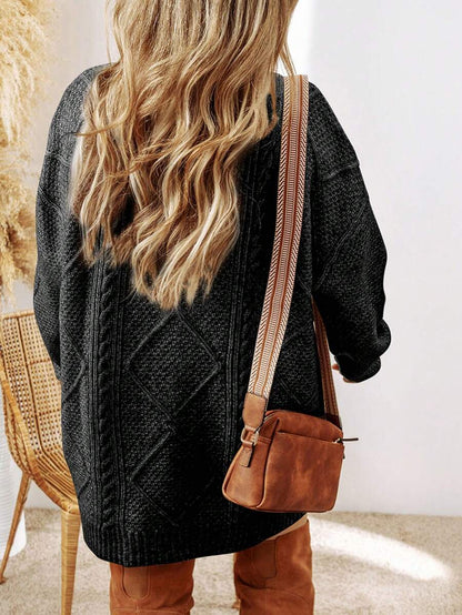Cosima Oversized Textured Knit Drop Shoulder Sweater Dress - Apricot