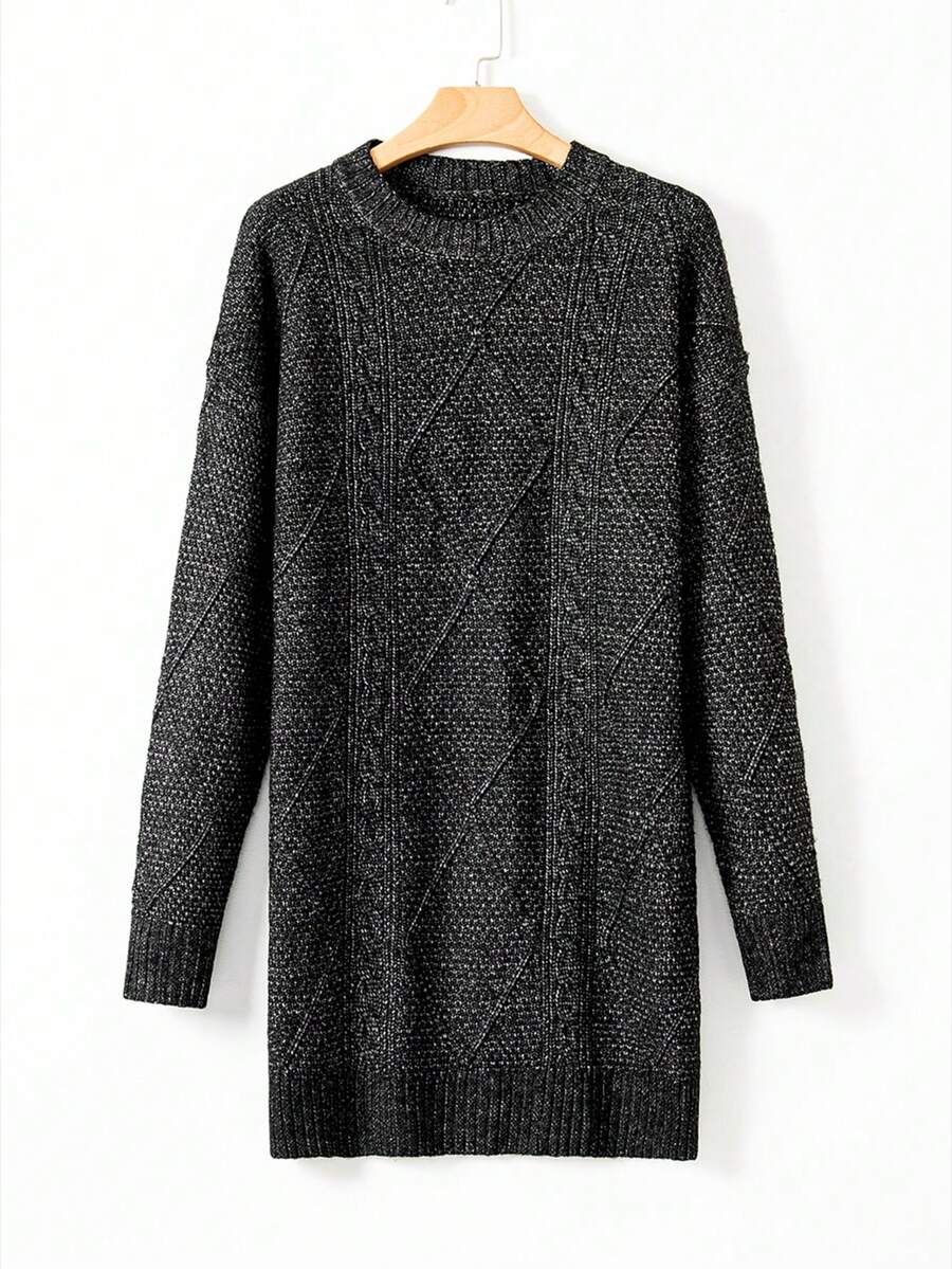 Cosima Oversized Textured Knit Drop Shoulder Sweater Dress - Apricot