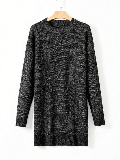 Cosima Oversized Textured Knit Drop Shoulder Sweater Dress - Apricot