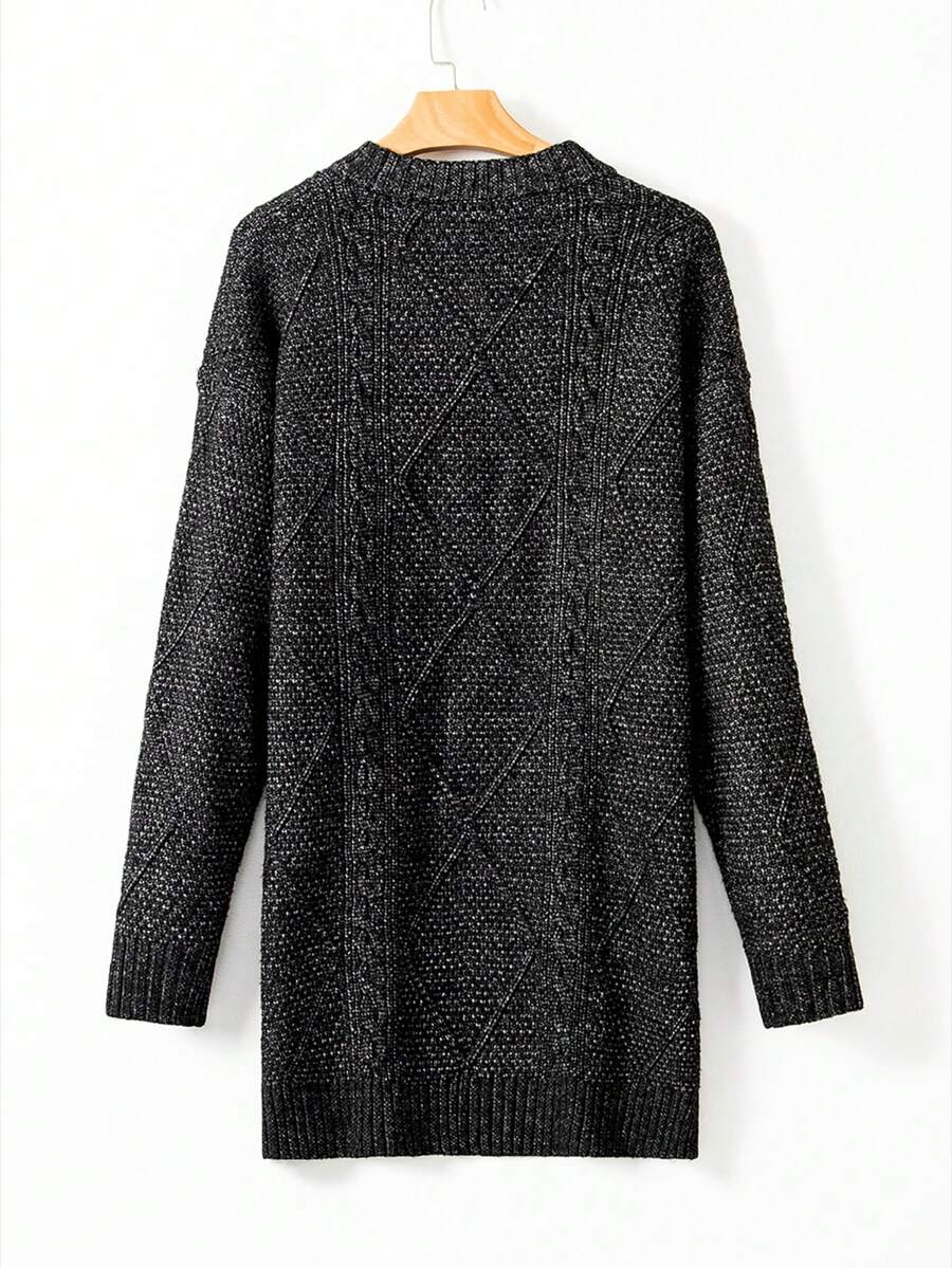 Cosima Oversized Textured Knit Drop Shoulder Sweater Dress - Apricot