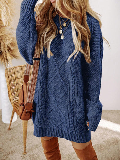 Cosima Oversized Textured Knit Drop Shoulder Sweater Dress - Apricot