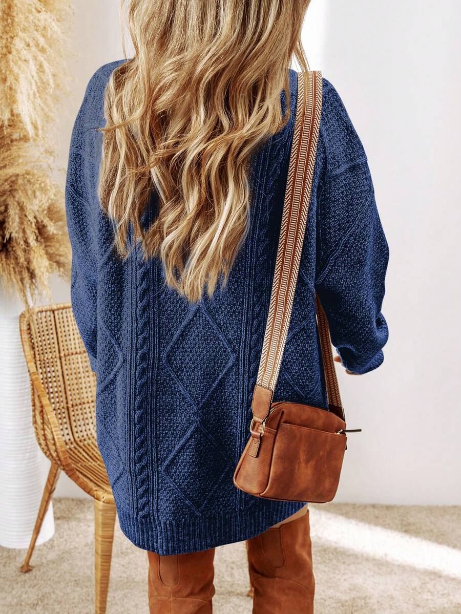Cosima Oversized Textured Knit Drop Shoulder Sweater Dress - Apricot