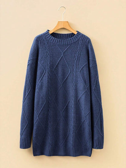 Cosima Oversized Textured Knit Drop Shoulder Sweater Dress - Apricot