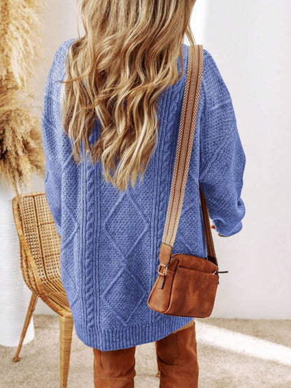 Cosima Oversized Textured Knit Drop Shoulder Sweater Dress - Apricot
