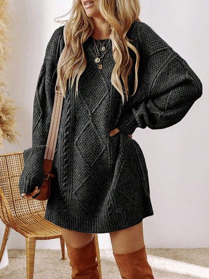 Cosima Oversized Textured Knit Drop Shoulder Sweater Dress - Apricot
