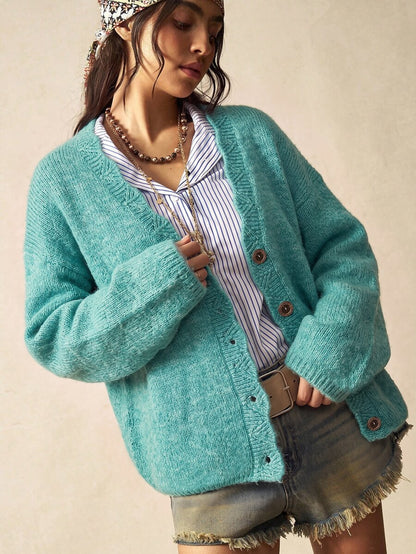 Megeve Oversized Fuzzy Knit Button Front Cardigan
