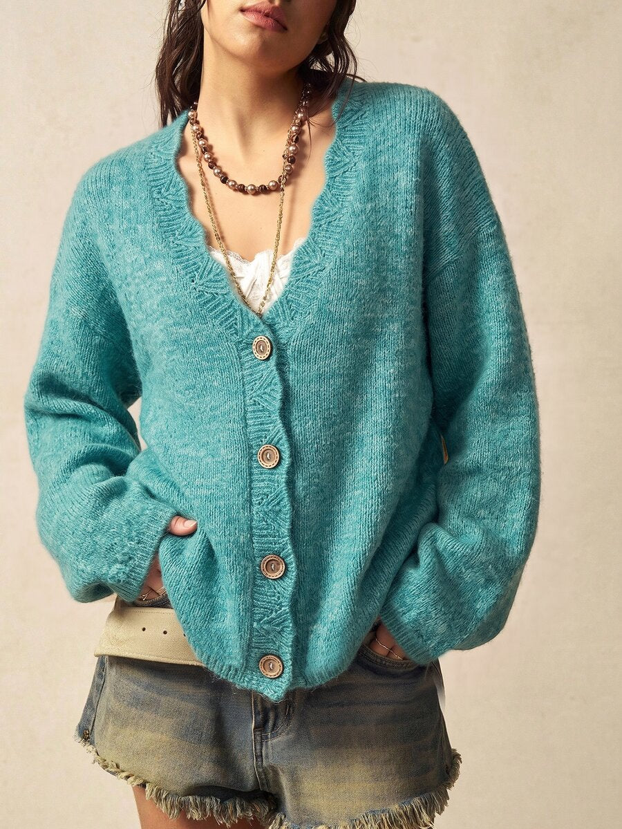 Megeve Oversized Fuzzy Knit Button Front Cardigan