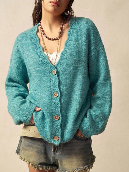 Megeve Oversized Fuzzy Knit Button Front Cardigan
