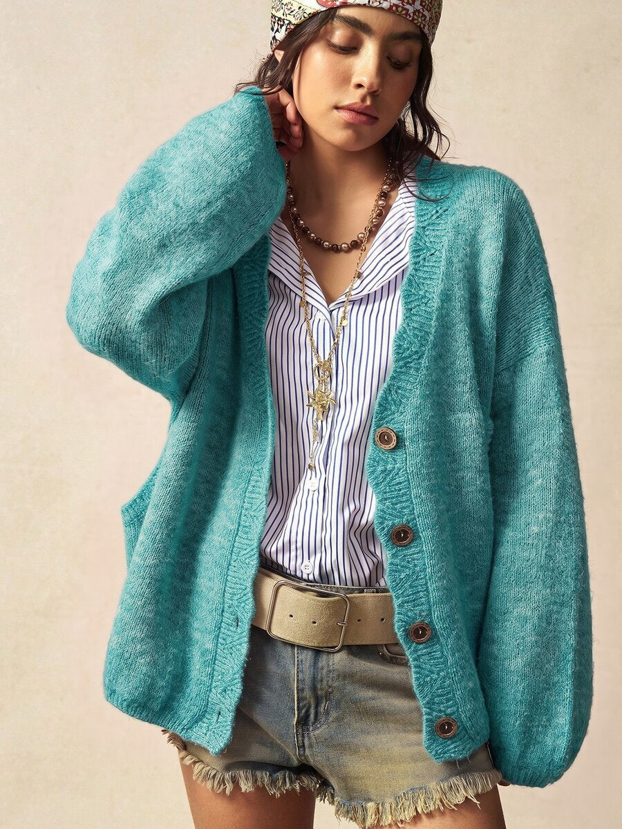 Megeve Oversized Fuzzy Knit Button Front Cardigan