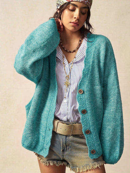 Megeve Oversized Fuzzy Knit Button Front Cardigan