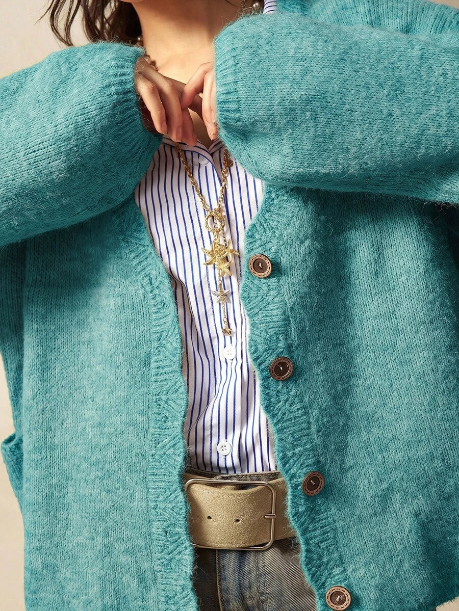 Megeve Oversized Fuzzy Knit Button Front Cardigan