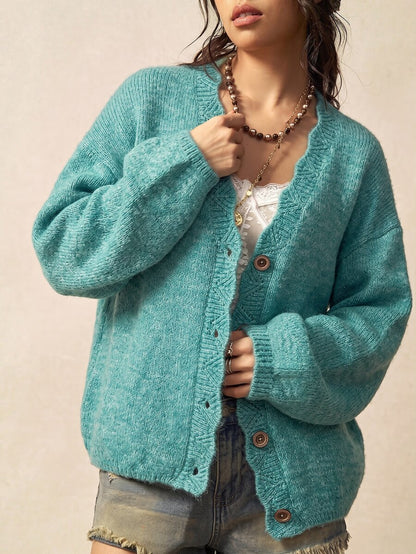 Megeve Oversized Fuzzy Knit Button Front Cardigan