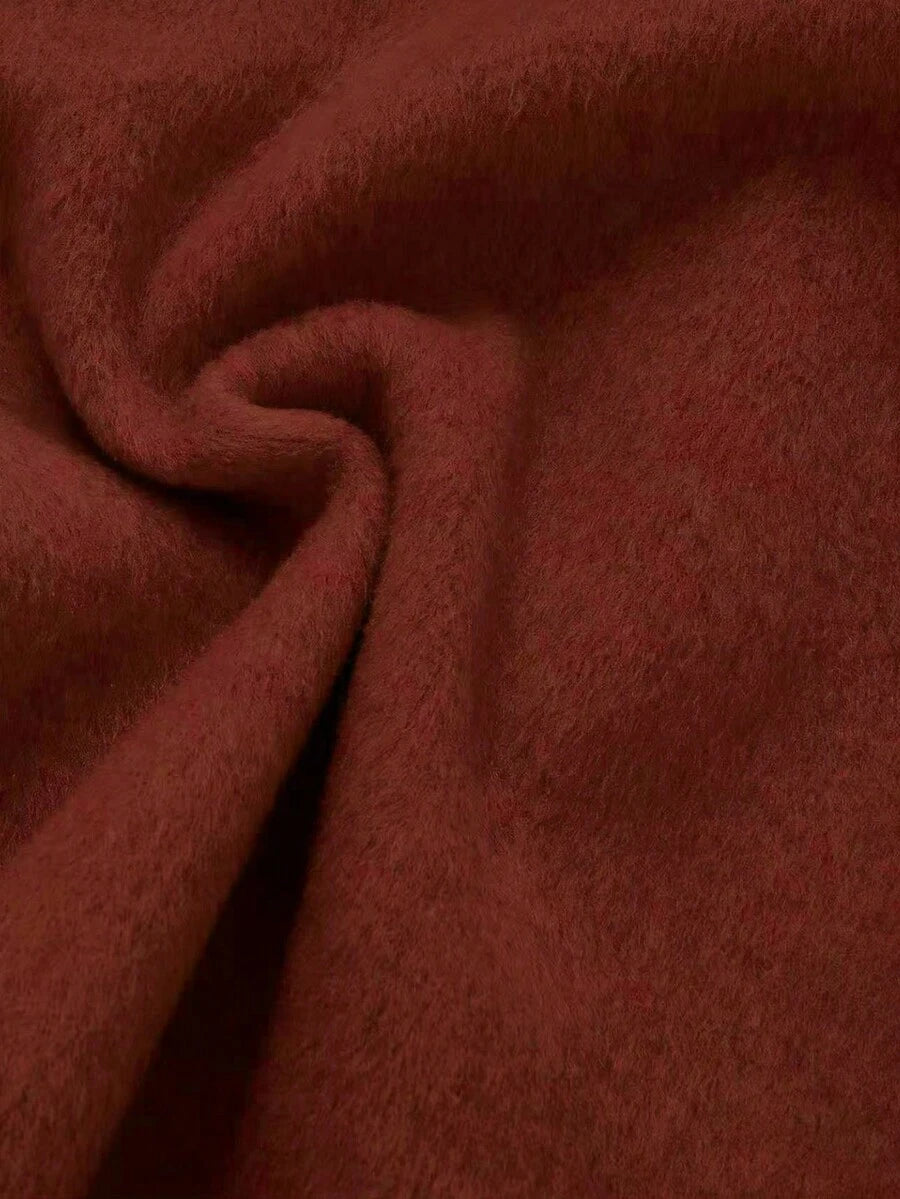 Flavia Belted Wrap Coat with Faux Fur Cuffs and Shawl Collar - Brick Red