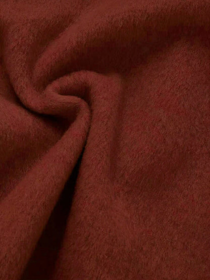 Flavia Belted Wrap Coat with Faux Fur Cuffs and Shawl Collar - Brick Red