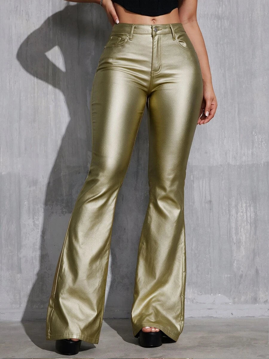 Canmore Coated Faux Leather Flare Pants for Tall Women