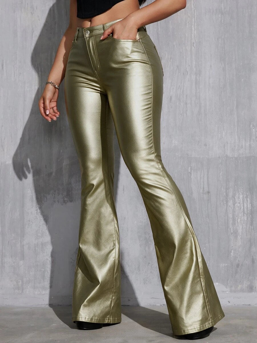 Canmore Coated Faux Leather Flare Pants for Tall Women