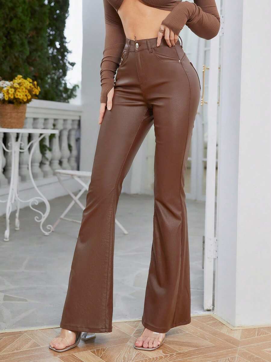 Canmore Coated Faux Leather Flare Pants for Tall Women