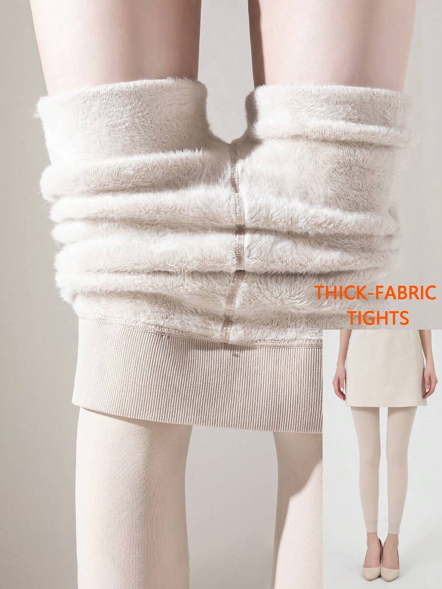 Faye Plush Fleece Lined Leggings Ankle Length Stretch Pants - Beige