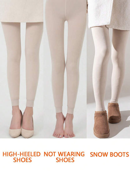 Faye Plush Fleece Lined Leggings Ankle Length Stretch Pants - Beige