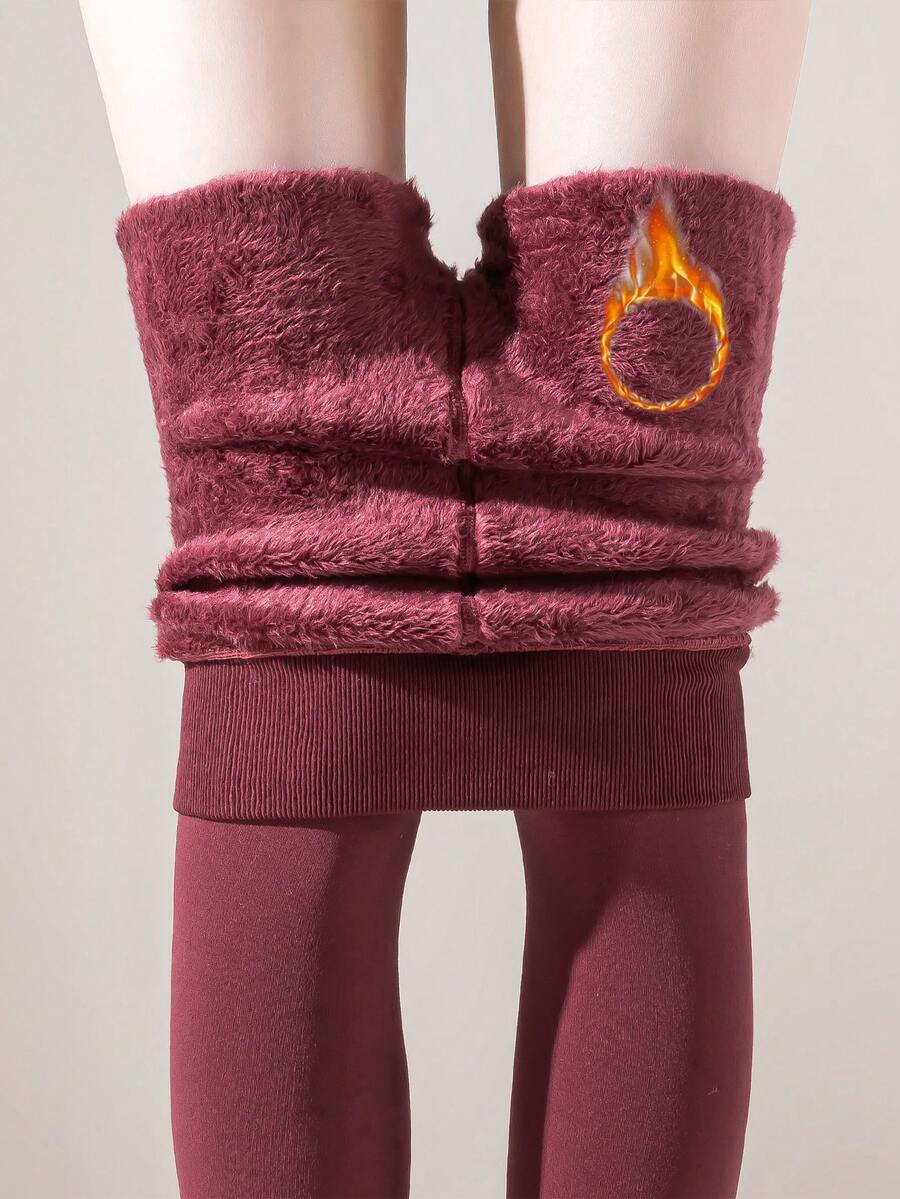 Faye Plush Fleece Lined Leggings Ankle Length Stretch Pants - Burgundy