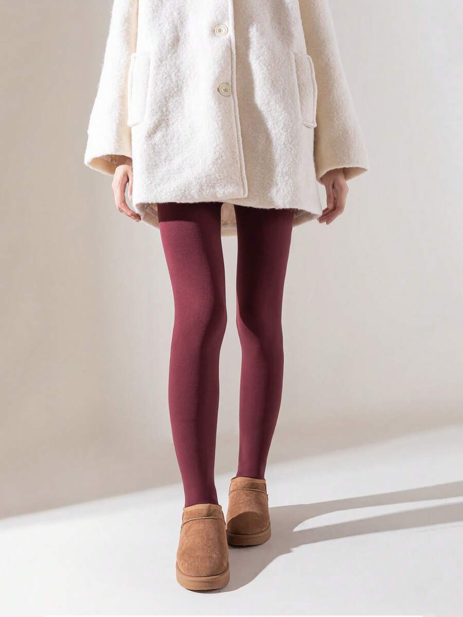 Faye Plush Fleece Lined Leggings Ankle Length Stretch Pants - Burgundy